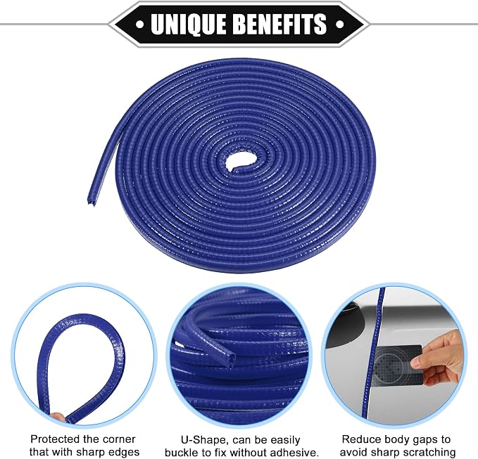 Vehicle Door Edge Guard, 16.4ft U Shape Rubber Edge Trim Seal Strip Protector Universal for Car Truck ATV Boat Multifunctional No Glue PVC Iron Blue