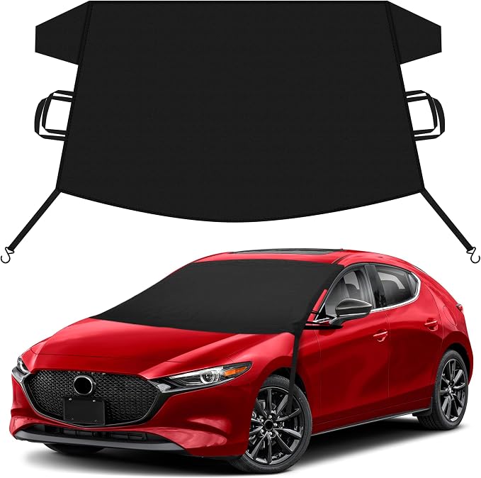Car Snow Cover Compatible for Mazda 3 | Windshield Cover for Ice and Snow with S-Hook Straps | Heavy-Duty 600D Oxford Winter Car Cover, Waterproof & Anti-Slip