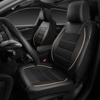 Universal FIT Piping Leather Two Front Seat Covers, Waterproof Faux Leather for SUV Sedan Van Truck, Airbag Compatible,Reserved Opening Holes for Headrest Covers. (Black and Beige)