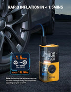L7S Tire Inflator Portable Air Compressor Cordless with Digital Pressure Gauge, 150 PSI LED Light Bike Air Pump with Fast Inflation & Auto Shut-Off for Car Tires,Motorcycles,Bikes,Balls,Yellow