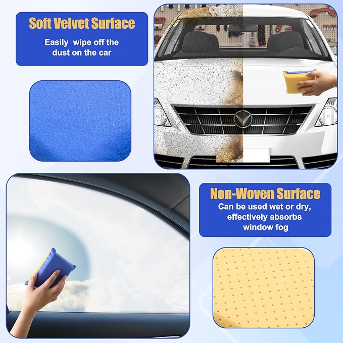 2PCS Window Defogger Sponge, Absorbent Window Glass Defogger Car Windshield Cleaner for Auto Cleaning(Blue+Yellow)