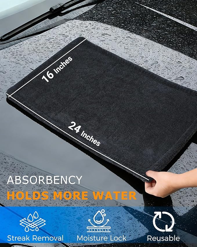 4-Pack 1300GSM Microfiber Car Drying Towels + 700GSM Chamois | Ultra Absorbent Twisted Loop, Streak-Free, Scratch-Free, Lint-Free, Lightweight, Easy to Handle