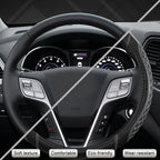Customized Auto Car Steering Wheel Cover for Hyundai,Tucson,Sonata,Elantra,Santa Fe,Genesis,Sonata Hybrid,Azera,Venue,Kona, 14.5-15 inches(Diamond Quilted-Black+Gray-Standard Size)