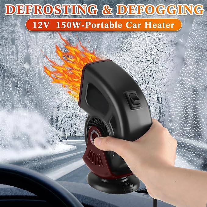 3 Pcs Car Heater & Defogger 12v 150w Rapid Windshield Defroster Portable Auto Fan Heater Plug in Cigarette Lighter 2 in 1 Fast Heating or Cooling with 360 Degree Suction(Black Red)