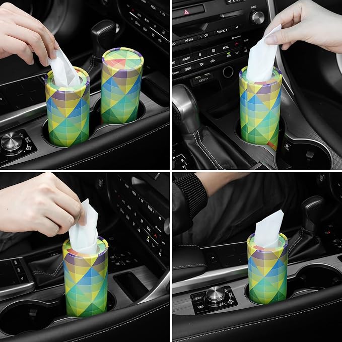 Car Tissue Holder, 4 Pack Car Cup Holder Facial Tissues with Travel Tissue Bag, Quick and Convenient Flower Combination Car Tissue Box(4 Canisters/200 Tissues) Yellow - Green