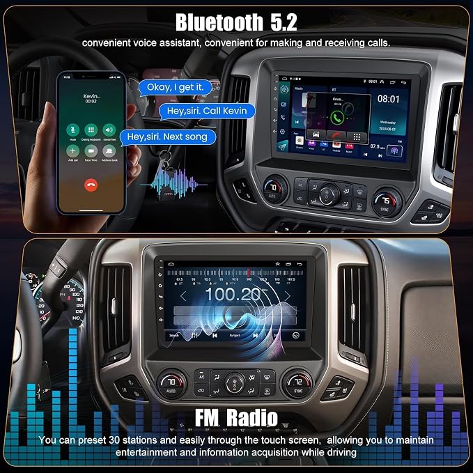 10.2 Inch QLED Carplay Screen for Chevrolet Silverado & GMC Sierra 2014-2018(Without Bo-se System),Android 13 Silverado Radio Stereo Support Wireless Carplay &Android Auto,Bluetooth&GPS,2+64GB