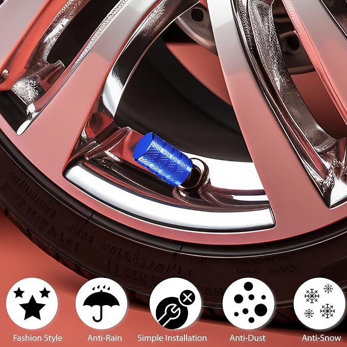 8PCS Tire Valve Stem Caps, Dust Proof, Anodized Aluminum Universal Tire Valve Stem Covers for Cars, SUV, Trucks, Bikes, Motorcycles, Bicycles(Blue)