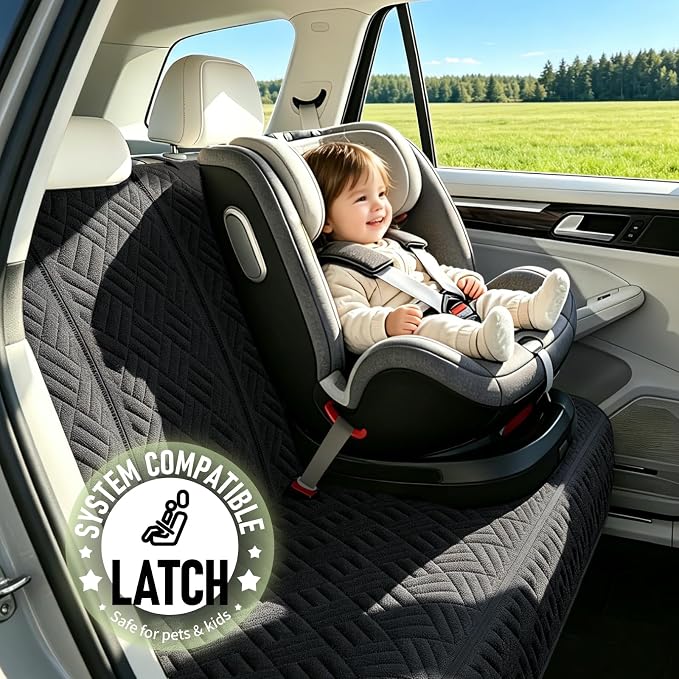 Dog Car Seat Cover for Back Seat, Waterproof 600D Oxford Protector for Travel and Daily Use, Non Slip Scratch Resistant Bench Cover, Easy to Clean, Fits Compact Cars/SUVs, 52 Inch