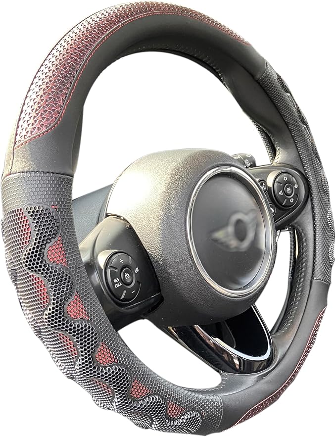 Large Size Steering Wheel Cover Great Grip with 3D Honeycomb Anti-Slip Design, 15.5-15.75 Inch (Wine Red)