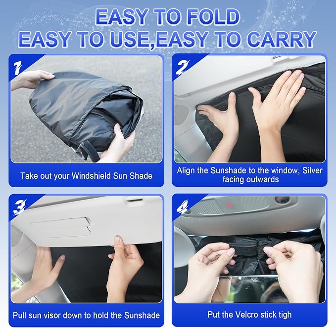 Car Windshield Sun Shade, Foldable Reflective Sun Shade for Car Windshield, Compatible with Tesla Model Y Model 3 2016~2025