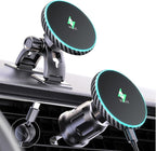 for iPhone Magsafe Car Mount Charger, Wireless Car Charger Magnetic Car Phone Holder for Dash Air Vent-LED HandsFree Car Mount Fast Car Charger for iPhone 17/16/15/14/13/12 Carbon Firber