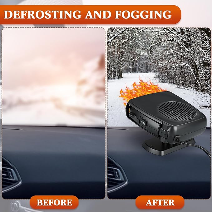 3 Pcs Portable Car Heater 150W 12V Car Heater Plug in Cigarette Lighter Defroster for Windshield 360 Degree Rotation Heating and Cooling Fan Auto Demister Cooling Air Circulator