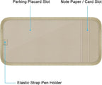 Handicap Placard Holder for Auto, Disabled Parking Permit Sign Protector for Car Sun Visor with Note Paper Slot, Pen Holder and Elastic Strap - Khaki