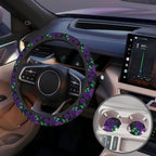 Purple Rose and Butterfly Steering Wheel Cover for Women, Anti-Slip Car Steering Wheel Cover with 2 Pcs Cup Holders Neoprene Breathable Car Accessories Universal 15 Inch Auto Interior Decor