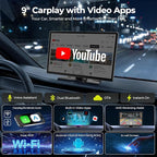 LAMTTO 9" Apple CarPlay Screen with Backup Camera & Streaming Apps | Portable 9-inch display for safer parking, preloaded Netflix YouTube & Bluetooth audio for on-the-go entertainment