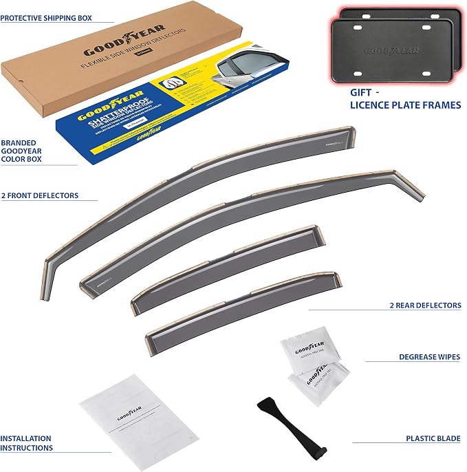 Goodyear Shatterproof in-Channel Window Deflectors for Toyota Camry 2018-2024, Rain Guards, Window Visors for Cars, Vent Deflector, Car Accessories, 4 pcs - GY003450LP