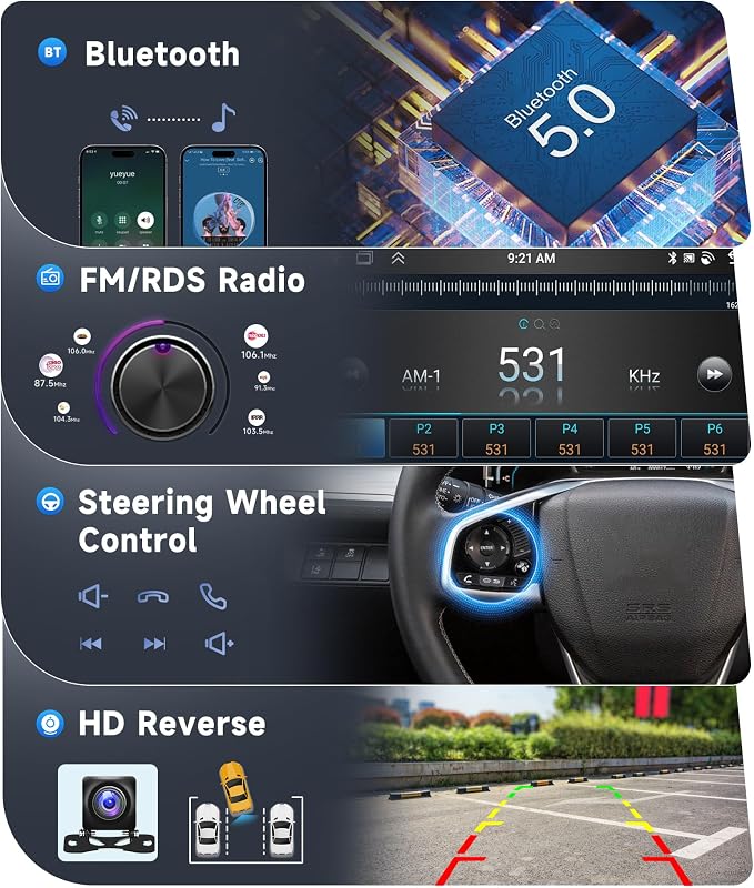 [8 CORE 6G+128G] Car Radio for Ford F150/ F250/ F350 2004-2014 with Wireless Carplay/Android Auto, 7 Inch Android 13 IPS Touch Screen Stereo, Bluetooth, GPS, WiFi, DSP, SWC, + Backup Camera