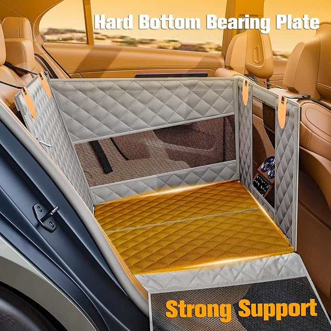 Large Dog Car Seat, Back Seat Extender for Dogs with 3 Mesh Windows, Waterproof Medium Carseat for Dogs with Hard Bottom, Pet Seat Cover for Cars, Trucks and SUVs
