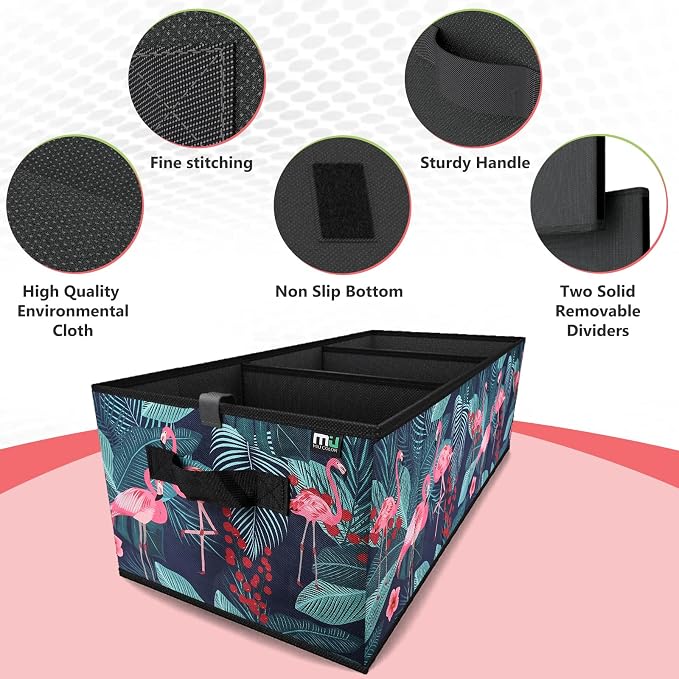 Trunk Organizer, Car Trunk Organizer, Non-Slip Bottom, Sturdy Storage Organizer for SUV, Sedans, Van, Jeep, Grocery, Large 3 Compartments Car Organizer for Women, Flamingo 31.9"×12.6"×10.6"