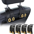 Car Headrest Hooks Universal Car Purse Hook Premium Leather and Alloy Twin Hook Car Seat Back Storage Hanger Hook for Purse Bags Cloth Drink Durable Holder Car Accessories (BH09-Black-Gold-4 Pcs)