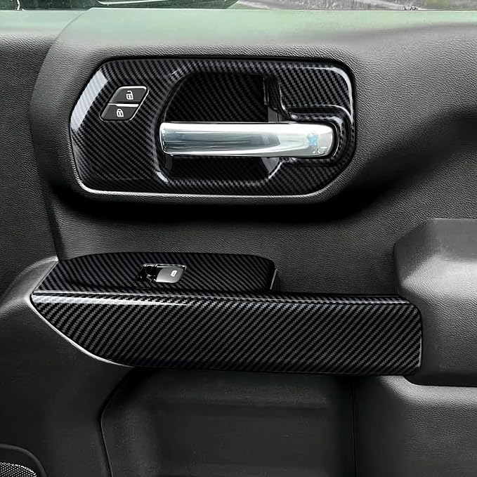 Car Carbon Fiber ABS Window Lift Switch Panel Sticker Cover Interior Trim Decal for 2019-2025 Chevy Silverado | for GMC Sierra 2019-2021 1500 2500 3500 HD Accessories (Crew Cab)