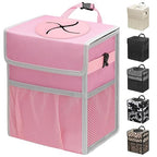 Car Trash Can with Lid, Leakproof Car Trash Bag Hanging Waterproof Automotive Garbage Can with Storage Pockets Mini Vehicle Trash Bin for Back/Front Seat(Pink,2.5 Gallon)