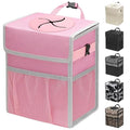 Car Trash Can with Lid, Leakproof Car Trash Bag Hanging Waterproof Automotive Garbage Can with Storage Pockets Mini Vehicle Trash Bin for Back/Front Seat(Pink,3 Gallon)
