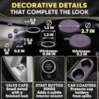 Purple Car Accessories Set, 27 Pieces – Bling Car Accessories for Women, Steering Wheel Cover, Rearview Mirror, Air Vent, Dashboard and Console Rhinestone Decor - Universal Fit Interior Styling Kit