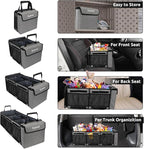Collapsible Trunk Organizer with Insulated Leakproof Cooler Bag,Removable Lid,Adjustable Securing Straps,3 Compartments Trunk Organizer for SUV,Truck,Sedan(Light Grey)