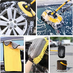 57'' Car Wash Brush with Long Handle Chenille Microfiber Car Wash Kit， Mitt Retractable Bent Pole Car Wash Brush for Cars RV Truck Boat (Yellow)