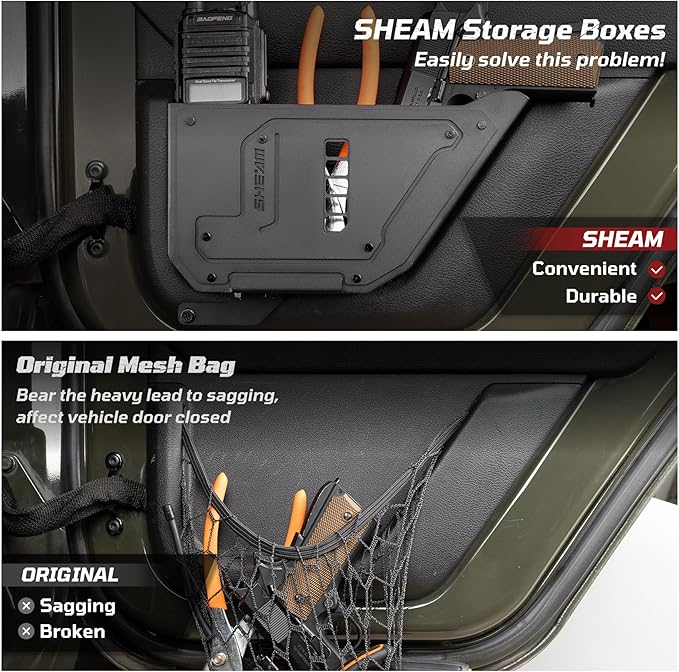 Metal Rear Door Pocket Storage Box for Jeep Wrangler JK JKU（2007-2017）, Accessories Car Door Organizer Storage Large Capacity,2PCS