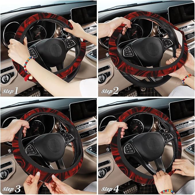 Red Roses Steering Wheel Cover, Elastic Non-Slip Steering Wheel Protector,Auto Interior Decor for Women Girls,Universal 15" Fit for Sedans,Trucks