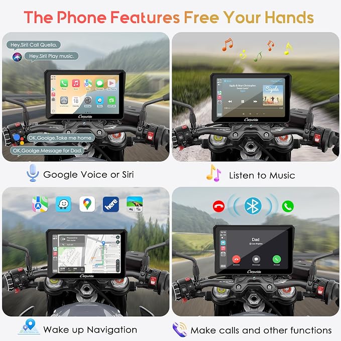 Carpuride W702B PRO Motorcycle Carplay Screen for BMW R1200GS R1250GS S1000XR Motorcycle, 7 inch Waterproof Touchscreen, Portable Carplay/Android Auto GPS Navigation for Motorbike, Dual Bluetooth