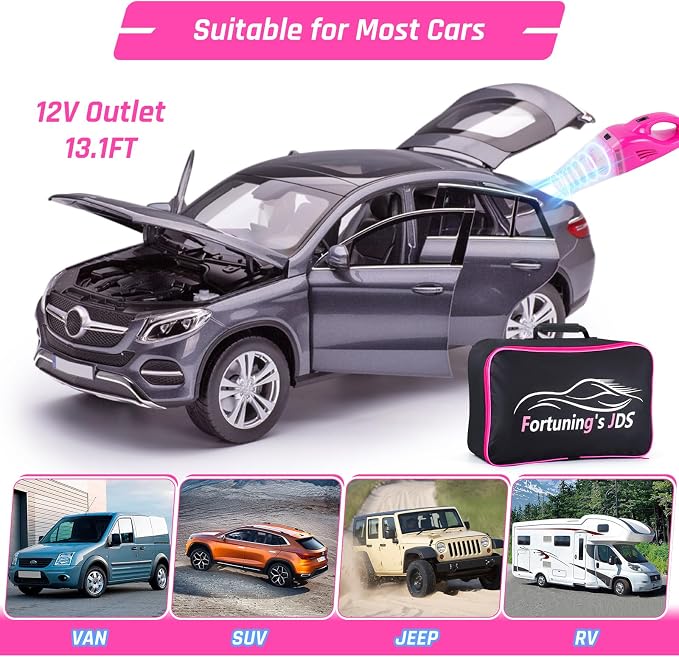 47PCS Car Detailing Kit Interior Cleaner, Car Cleaning Supplies with High Power Car Vacuum Cleaner,Auto Detailing Kit,Car Wash Kit with Bucket Detailing Brush Set,Pink Car Accessories for Women