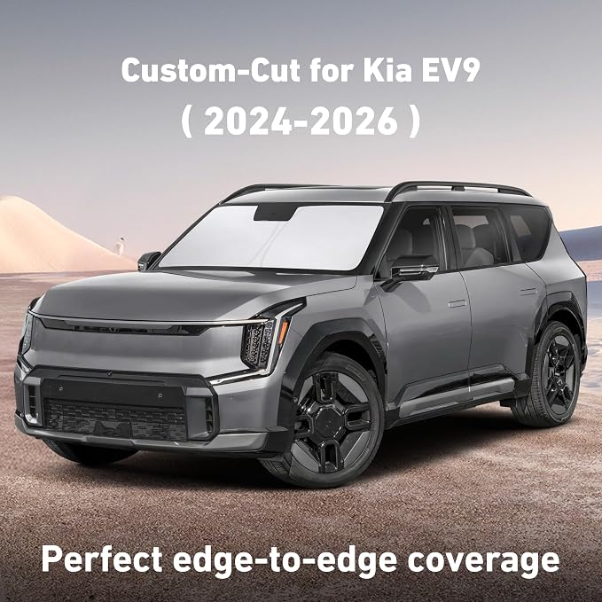Windshield Sunshade Compatible for Kia EV9 2024 2025 2026, Sun Visor for Front Windshield & Window Sun Shade Cover, UV Heat Blocker & Protector, Car Accessories