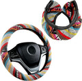 Boho Flax Cloth Steering Wheel Cover, Hippie Baja Blanket Anti-Slip Breathable Protector, Universal Fit 14.5-15 Inch for Cars SUV Van Truck, Women Car Interior Accessories (Style C)