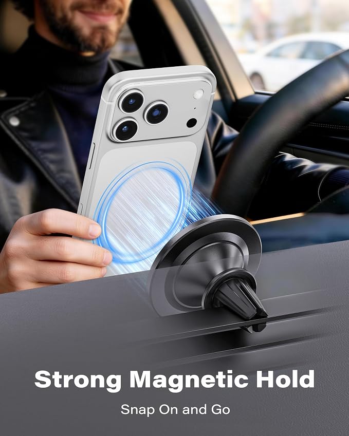 A2C for MagSafe Car Mount,[One-Piece] [17 N54] Magnetic Car Phone Holder for Air Vent, Silicone-Coated Metal Clips, No Assembly One-Hand Operation, 360°Adjustable Car Mount for Magsafe iPhone (2 Pack)