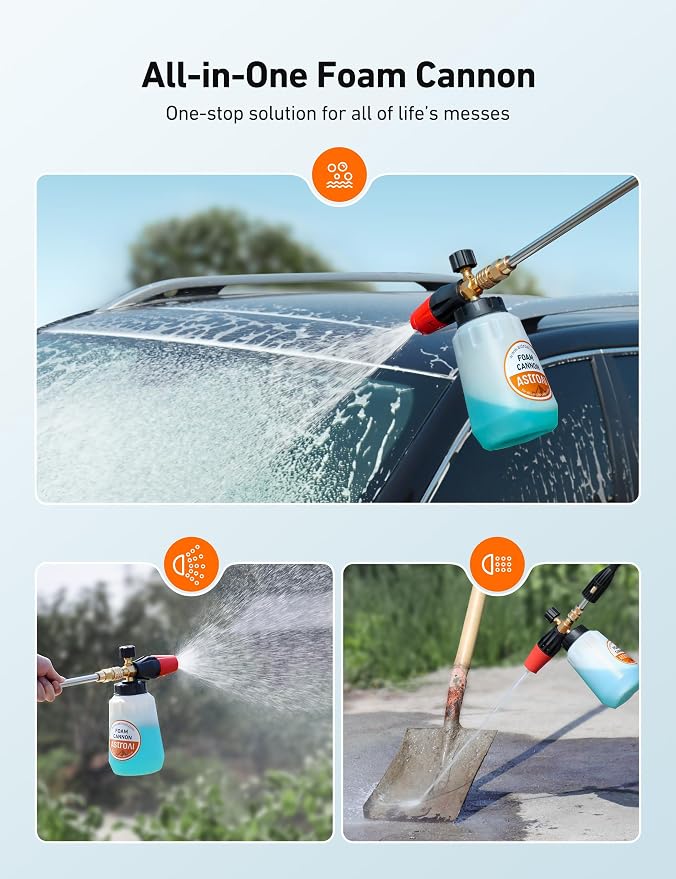 Foam Cannon, Heavy Duty Durable Car Wash Foam Sprayer for Pressure Washer with 1/4" Quick Connector, Wide Neck Adjustable Snow Foam Lance and Thick Foam, Easy Install for Versatile, 1L Bottle