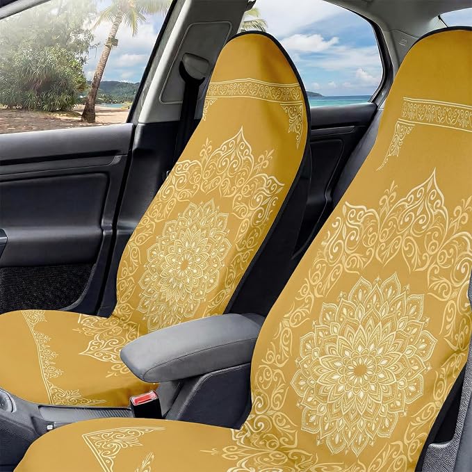 2 Pack Car Seat Towel Covers, Sweat-Proof Microfiber Seat Protectors for Gym, Running, Beach & Workout, Breathable Quick-Dry, Machine Washable, Gold Mandala Print, Universal Fit