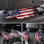 Car Headrest Purse Hanger Vintage National America Flag 1 Pack Bag Purse Holder for Car Premium Leather Double Metal Hook for Handbags, Grocery Bags and Phones