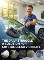 Window & Windshield Cleaner, Extendable, 3 Microfiber Pads (Grey) | Pivoting Triangle Head Wiper Cleans Interior & Exterior Glass, 3 Washable Reusable Bonnets, Lint-Free