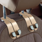 CoBak Extra Wide Car Seat Back Hooks, Premium Stitched Leather Headrest Hangers with Wide Slot Structure, Universal for Any-Width Purses, Handbags, Bags (2 Pack), Gold