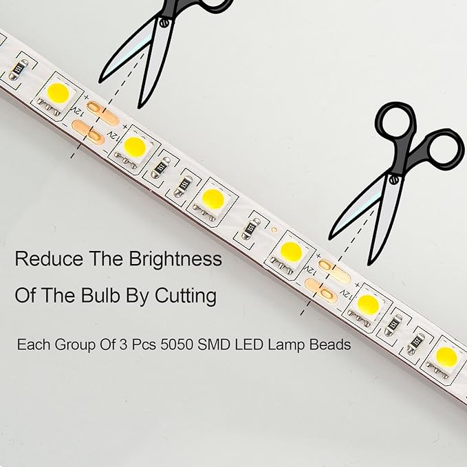 30 SMD 5050 LED Strip Light for Car Trunk Cargo Area or Interior Illumination Decoration, Xenon White, Auto Accessories