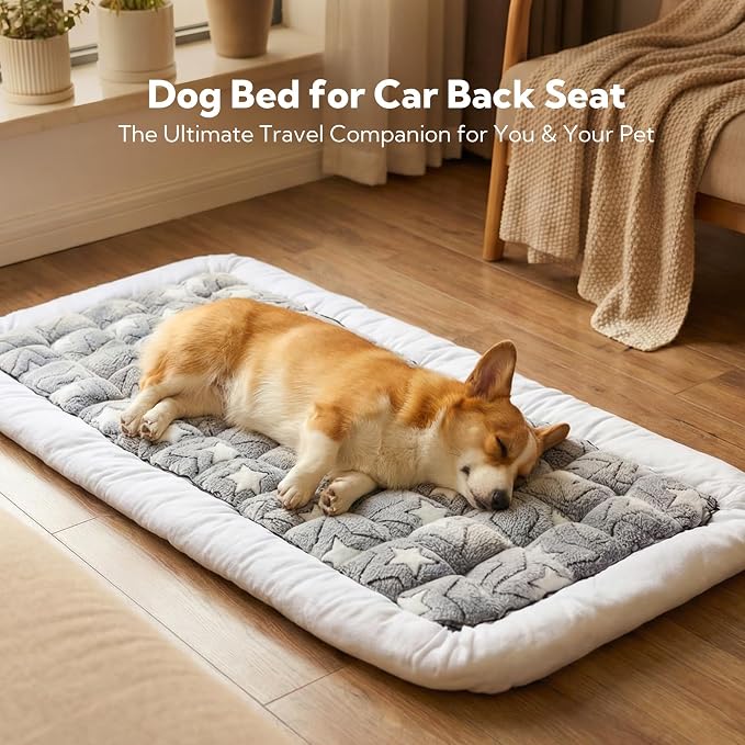 Dog Bed for Car Back Seat Soft Plush Backseat Pet Bed Mat Non-Slip Travel Pet Mat, Fuzzy Plaid Dog Seat Cover, Fit for Backseat Extenders and Trucks SUVs (Star, 54" x 24.8")