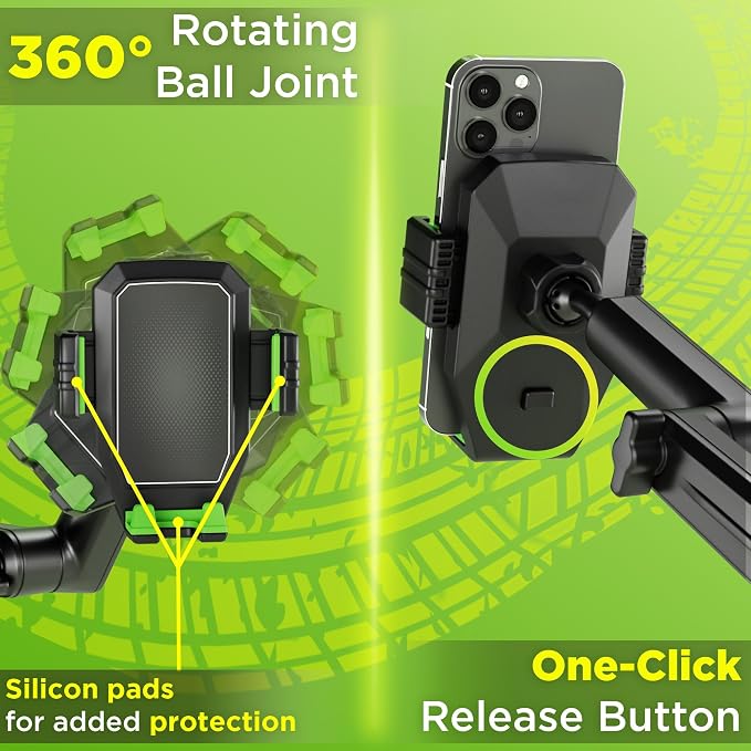 Cell Phone Mount for Truck Phone Holder for Truck Drivers - Heavy Duty Suction Cup, iPhone Holder for Dashboard Window 16.9 inch Long, for iPhone & Samsung, Big Rig Trucker, Green