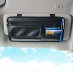 Sun Visor Organizer with Sunglass Holder for Car - Faux Leather Glasses Holder for Car or Truck with Card Pockets and Zippered Compartment for Documents and Receipts