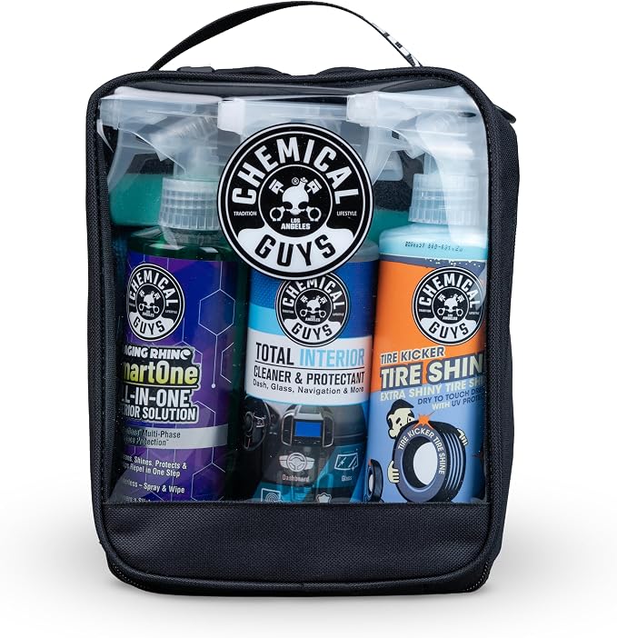 Quick Detailing Kit With Storage Bag, Raging Rhino SmartOne Exterior Spray, Interior Cleaner, Tire Shine, Microfiber Towels, And Applicators Giftable Car Care Set