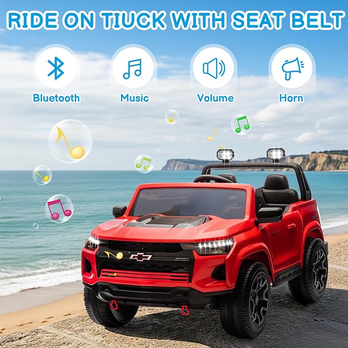 24V Licensed Colorado Electric Car for Kids, Ride on Toys for Toddlers with Remote Control, 2 Seater Electric Car Ride On Vehicle w/Bluetooth, Soft Start, LED Lights - Red