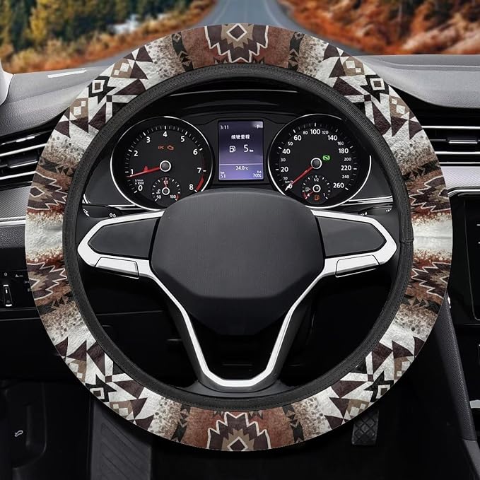 Southwest Aztec Navajo Brown Auto Steering Wheel Cover Universal 15 Inch Anti-Slip Neoprene Southwest Tribal Car Steering Wheel Protector for Women Men
