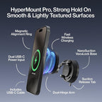 HyperMount Pro Phone Mount, Magnetic Phone Holder, 15W Wireless Charging, MagSafe Car Mount, Works on Smooth & Lightly Textured Surfaces, iPhone and Android Compatible, Charging Cable Included